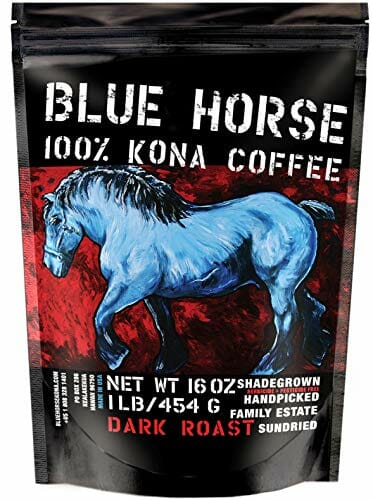 Kona Coffee - Dark Roast - Arabica Whole Beans - 1 Lb or 16 oz Bag - Blue Horse 100% Kona Coffee from Hawaii
