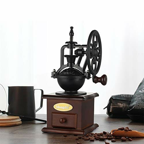 Manual Coffee Grinder, MONGDIO Wooden Vintage Cast Iron Classic Roller Grain Mill Hand Crank Coffee Grinder