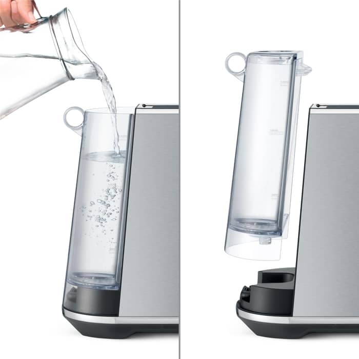 The Breville Bambino Plus espresso machine has a larger water reservoir capacity than the Breville Bambino