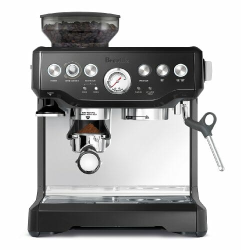The Barista Express machine comes with preset options that can automatically pause the extraction once an optimal brew volume (1 oz for 1-cup and 2 oz for 2-cup) has been reached.
