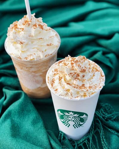 Hot and cold versions of the Starbucks Cinnamon Dolce Latte