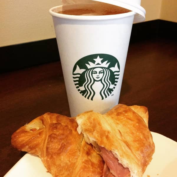 Starbucks' Steamed Apple Juice with a Ham and Cheese Croissant