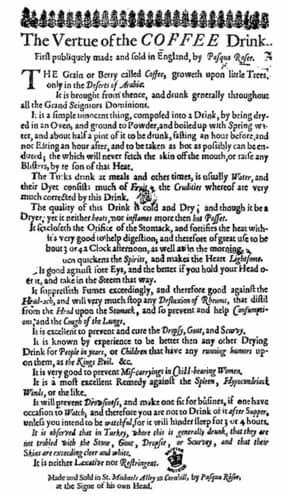 How to Drink Coffee Handbill published c. 1652