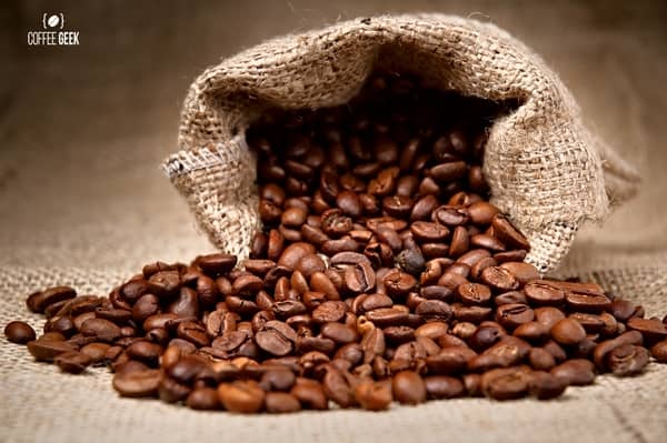 Coffee beans in a brown sack