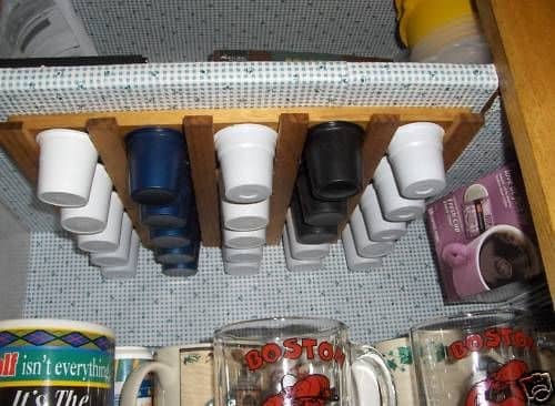 K cup storage under a kitchen cabinet