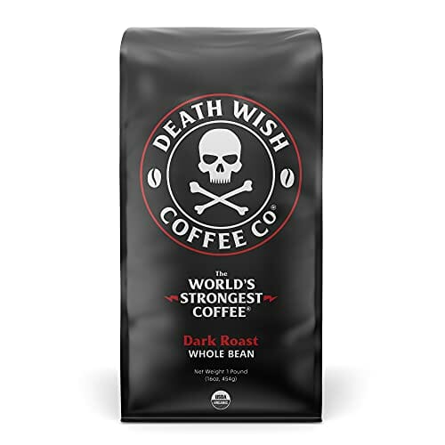 DEATH WISH Whole Bean Coffee Dark Roast - The World's Strongest Coffee Bean - USA Organic Coffee Beans Bundle