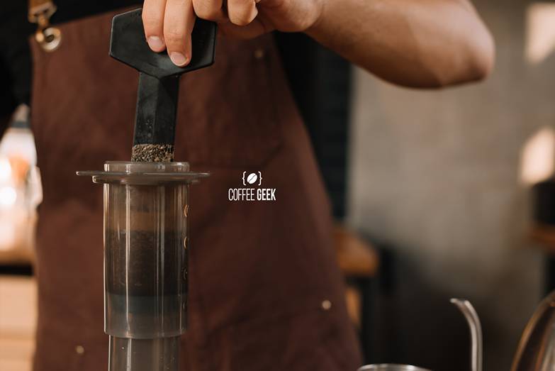 Stirring the coffee in your AeroPress ensures all of your ground coffee gets consistently saturated with hot water
