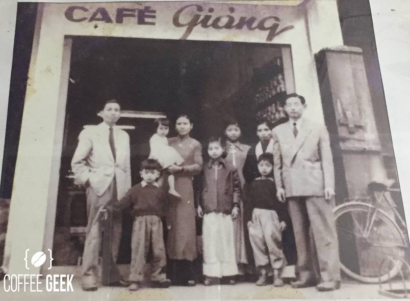 Nguyen Van Giang's family in front of Cafe Giang, Hanoi