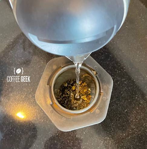 Pour hot water over your tea leaves