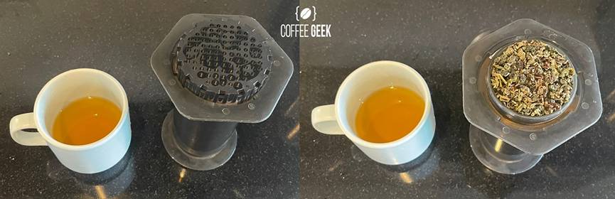 A delicious cup of tea made right inside your AeroPress coffee maker.