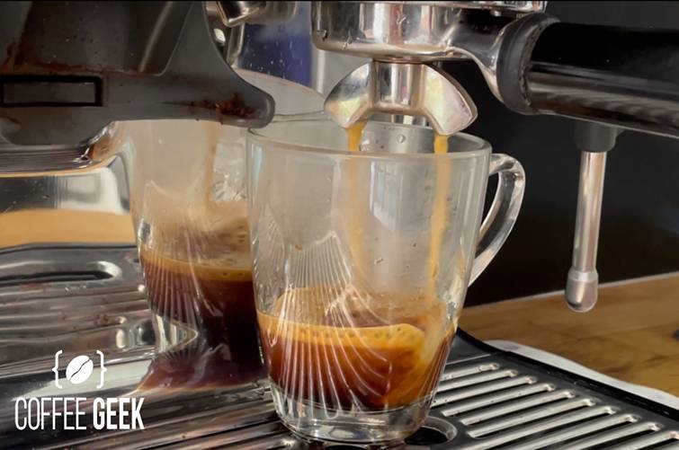 The first step is to brew your espresso shot. 