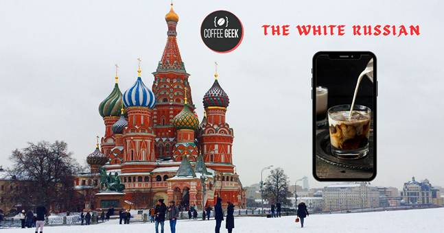 The white russian is a smartphone with a picture of the russian st basil's cathedral in the background.