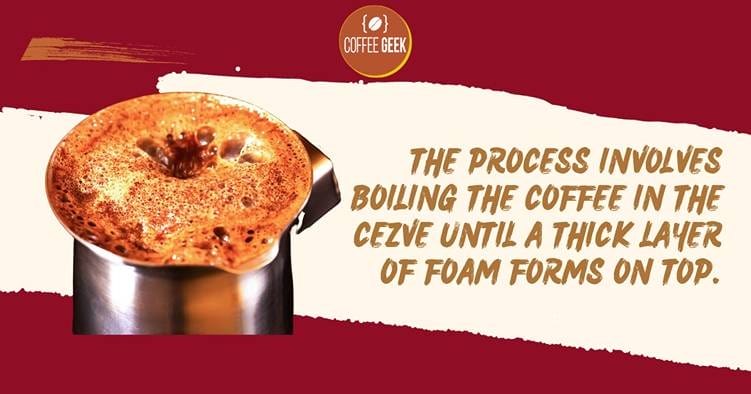 The process involves building the coffee cesta a thin layer of foam forms on top.
