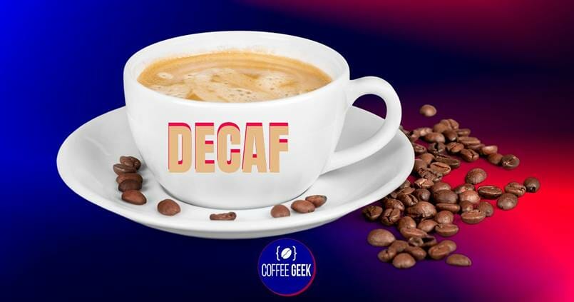 A cup of coffee with the word decaf on it.