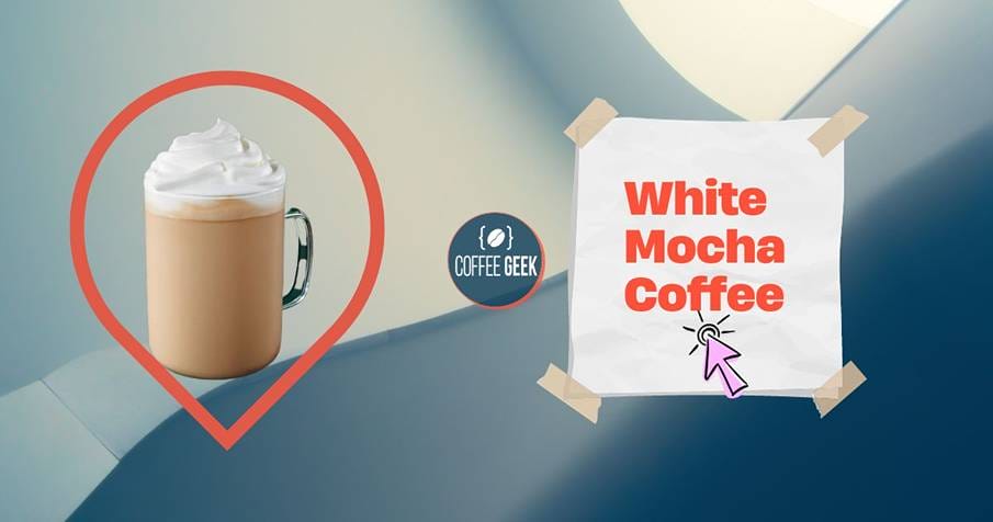 White mocha coffee on a blue background.