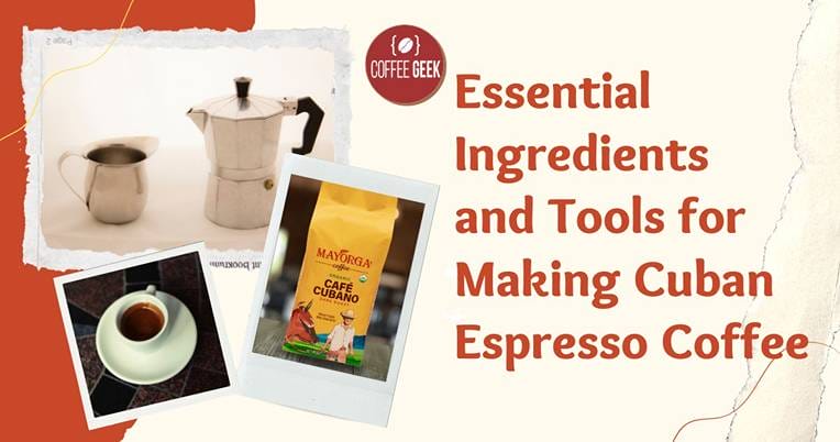Essential ingredients and tools for making cuba espresso coffee.
