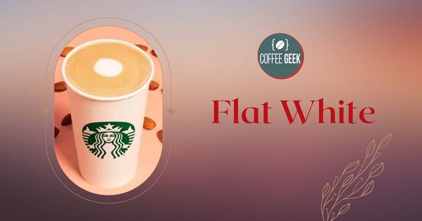A starbucks coffee cup with the words flat white on it.