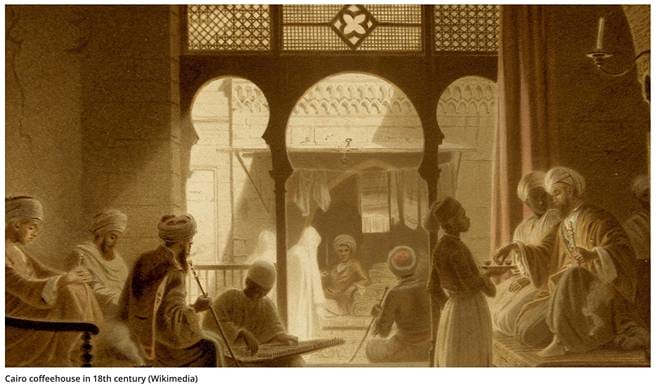 Cairo coffeehouse in 18th century (Wikimedia)