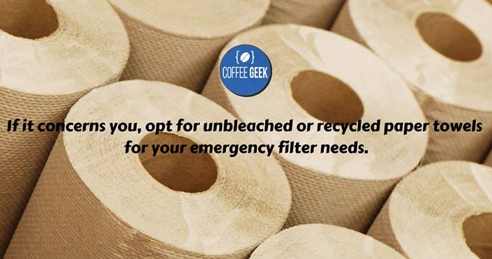 A stack of toilet paper rolls with the words get unblocked or recycled paper towels for your emergency filter needs.