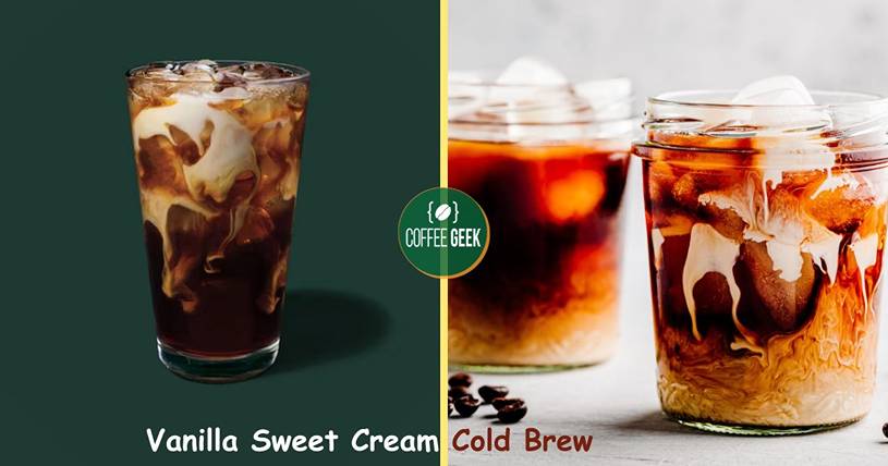 Two pictures of coffee with vanilla sweet cream and cold brew.