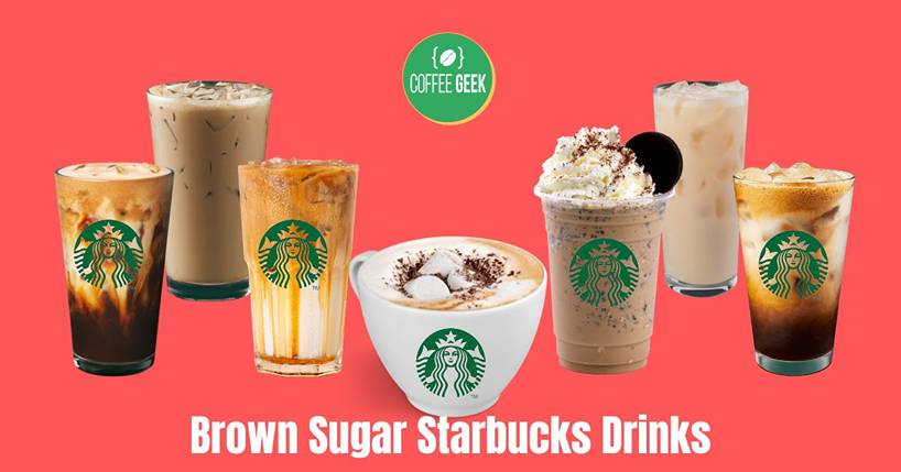 Brown sugar starbucks drinks are shown on a red background.