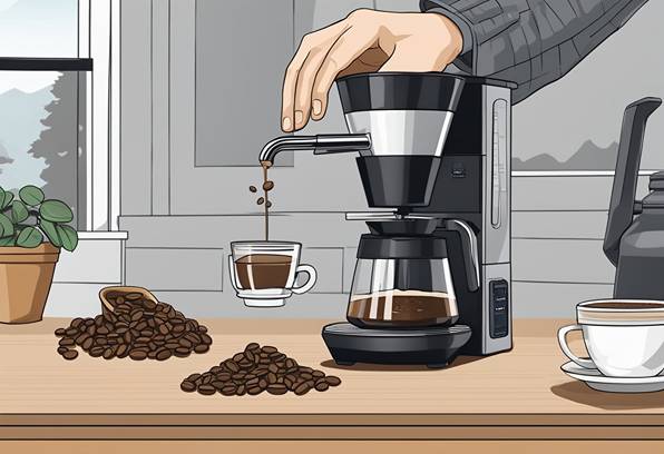 A person pouring coffee into a coffee maker.