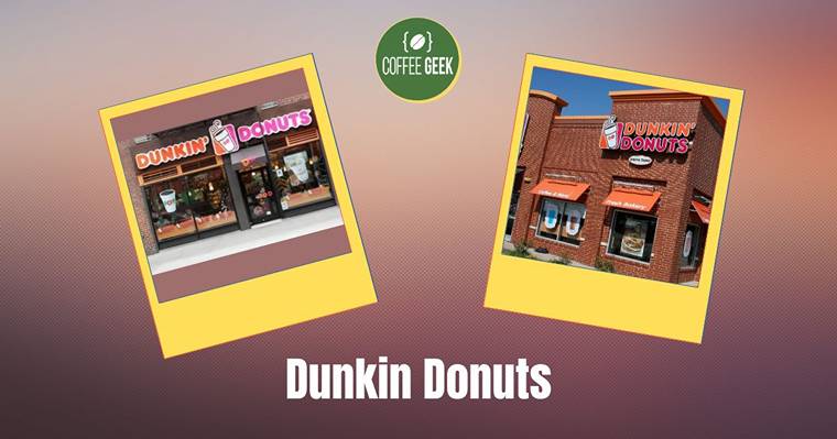 Two pictures of a dunkin donuts store.