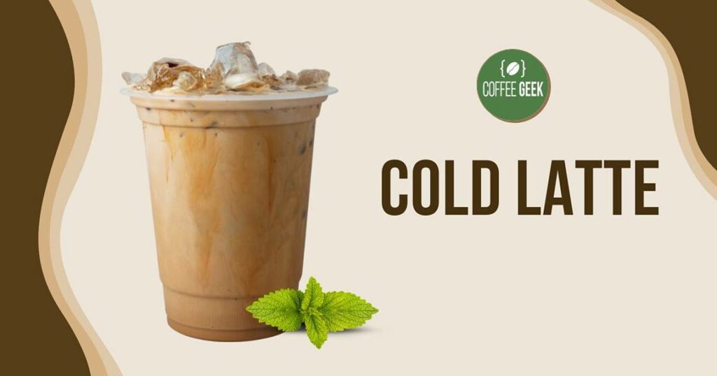 Cold latte with mint leaves on a brown background.