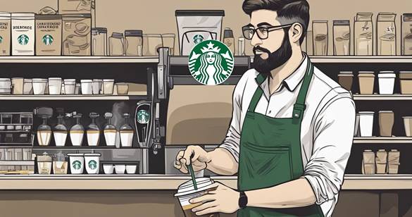 An illustration of a man in a starbucks store.