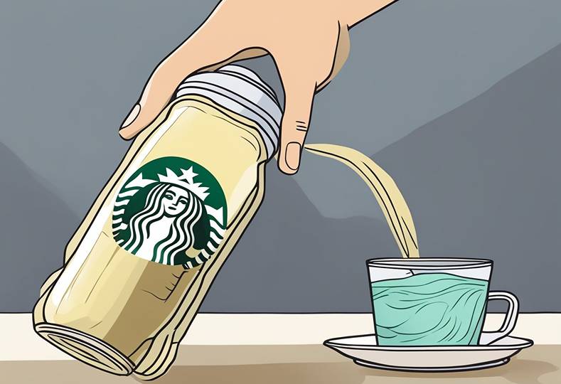 A person is pouring starbucks into a cup.