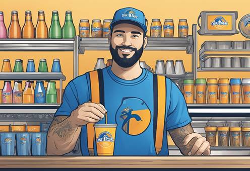 An illustration of a man standing behind a counter.