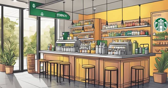 Starbucks coffee shop interior illustration.