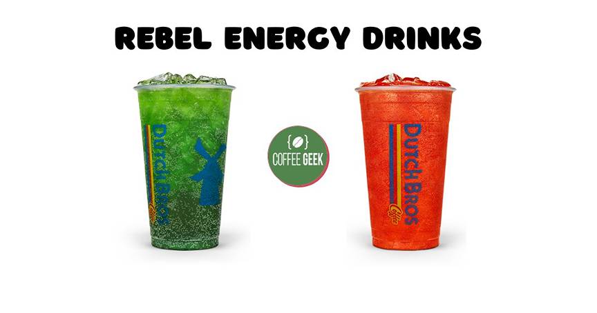Two drinks with the words rebel energy drinks.