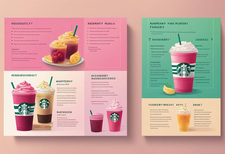 A starbucks menu with a variety of drinks.