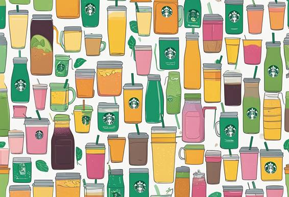A seamless pattern of starbucks drinks on a white background.