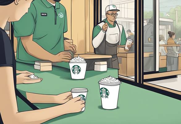 An illustration of two people at a starbucks.