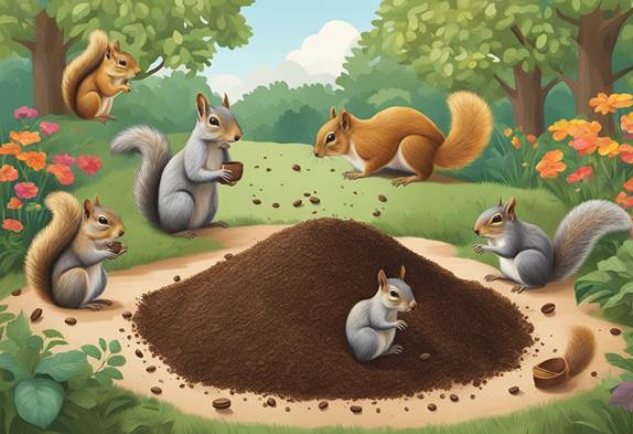 A group of squirrels in a pile of dirt.