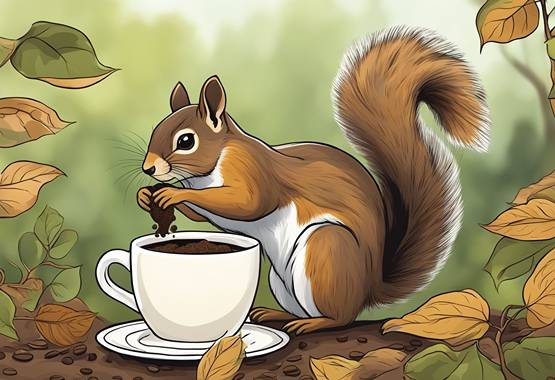 A squirrel with a cup of coffee.